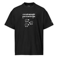 T-shirt nera oversize streetwear con grafica manifesto in bianco, testo "cocainapaghiperstaremale" e pecore stilizzate.