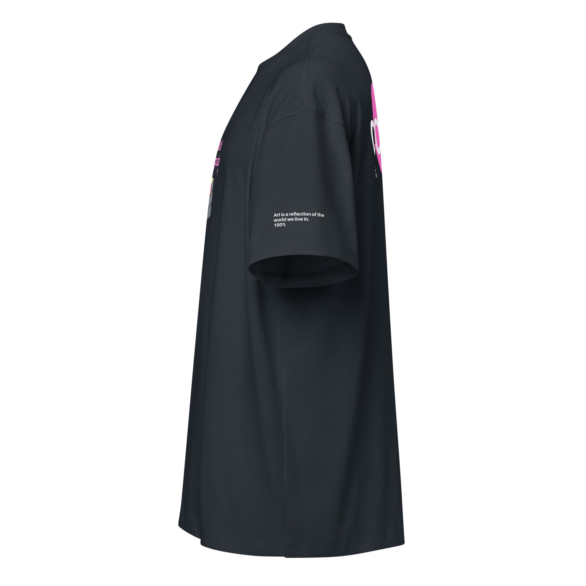 T-shirt streetwear oversize uomo navy con grafica rosa bubble e messaggio forte "LaLuciditàNonSiNegozia" sul davanti e.