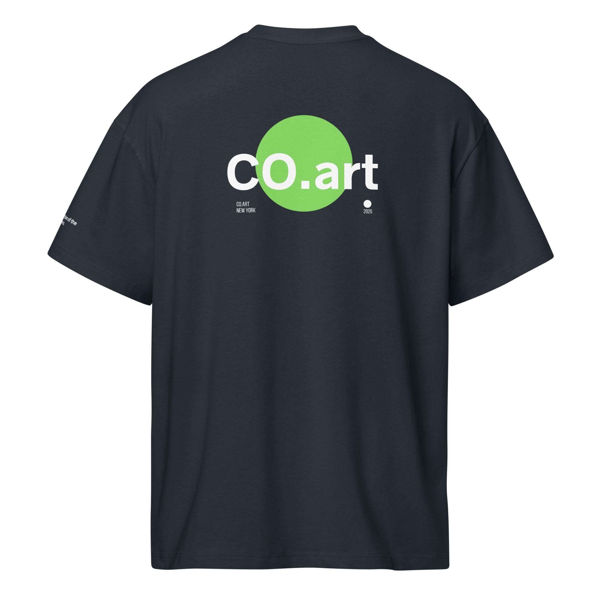 T-shirt oversize streetwear nero vintage con scritta bianca e grafica verde a cerchio "CO.