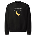 Felpa nera oversize streetwear con scritta bianca "cocainepaghi per stare male" e grafica banana gialla stilizzata sul.