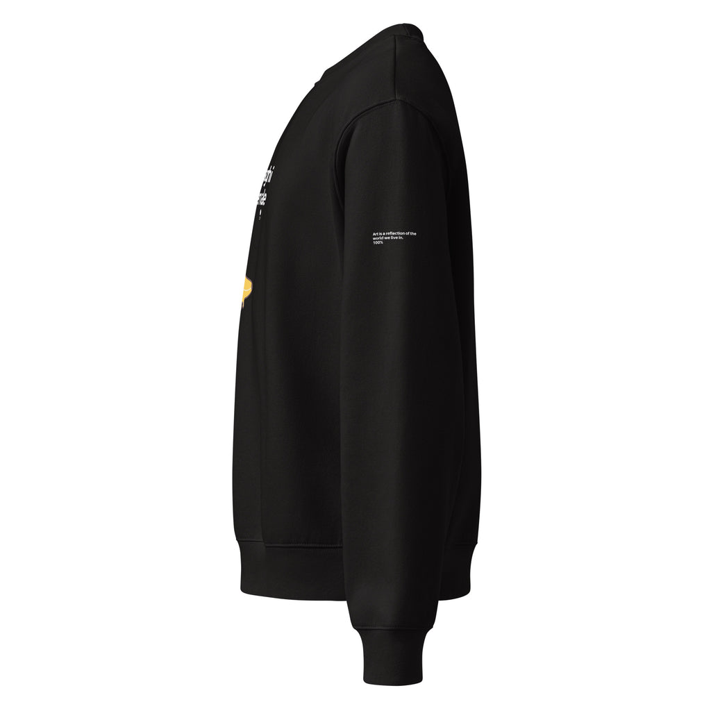 Felpa girocollo nera oversized con testo bianco "CocainaPaghiPerStareMale" in stile streetwear grafica manifesto messaggio.