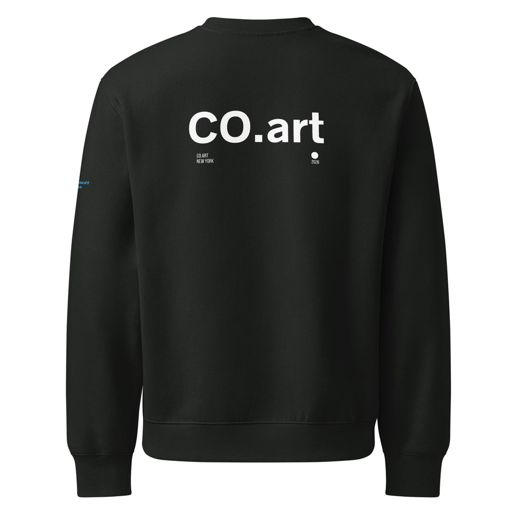 Felpa oversize vintage nera con grafica bianca "CO.art" a caratteri grandi sul retro, stile streetwear con messaggio forte e .