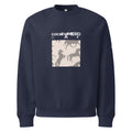 Felpa girocollo oversized navy con grafica manifesto e scritta bianca "cocaínaMierda" con simbolo streetwear forte.