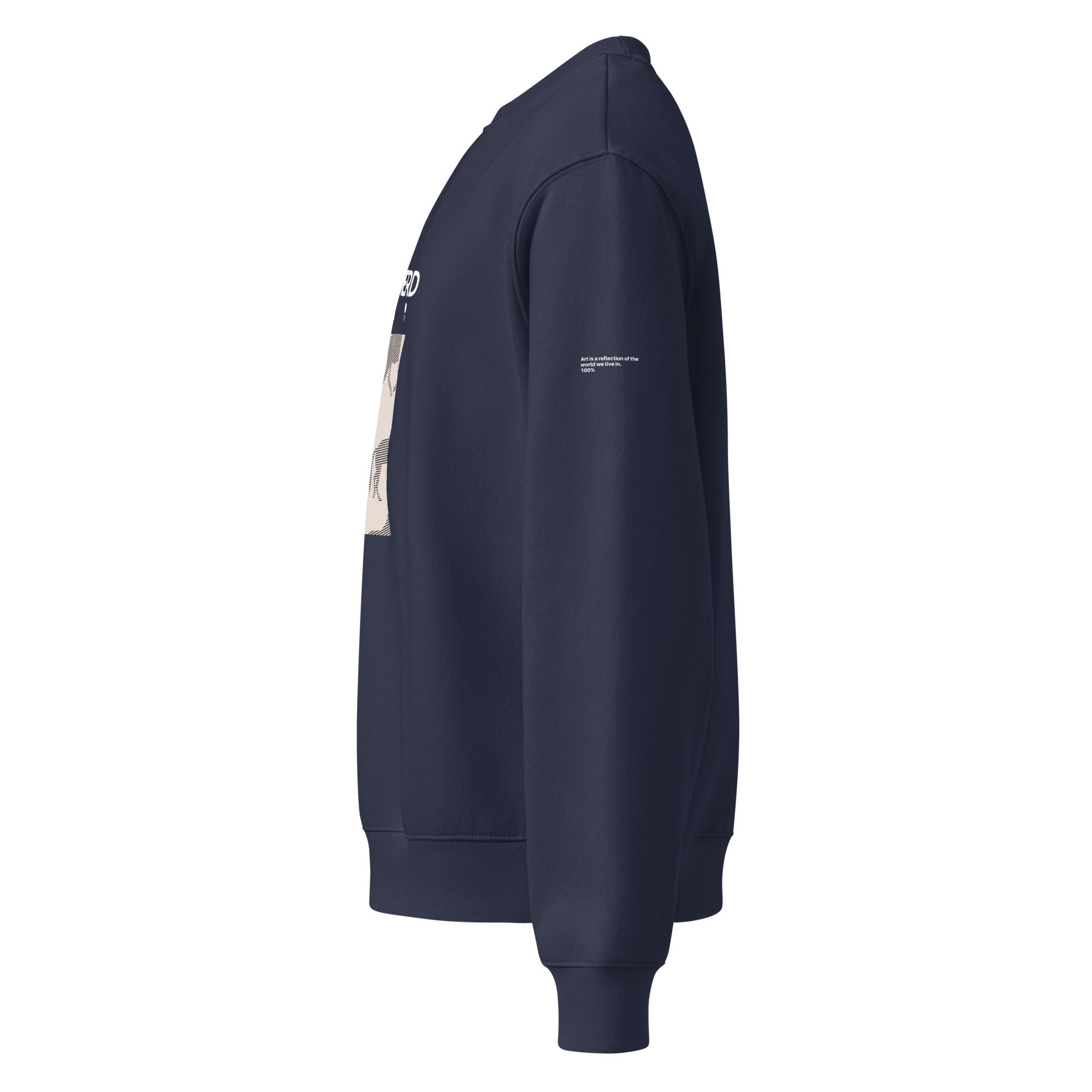 Felpa girocollo oversized navy con scritta bianca "CocaínaMierda" logo Cavalli, streetwear grafica manifesto messaggio forte.