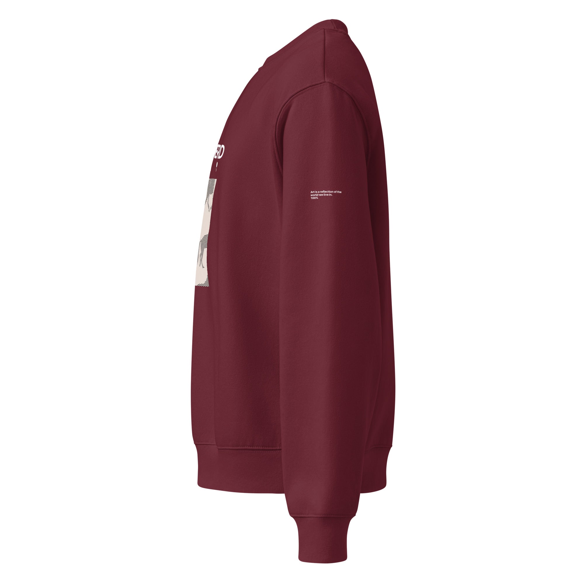 Felpa oversize granata streetwear con scritta bianca "CocaínaMierda" e grafica manifesto messaggio forte, stile unisex.