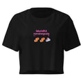 Crop top nero da donna in cotone con scritta rosa bubble "lalucidità nonsinegozia" e grafica stile Tetris, streetwear con.
