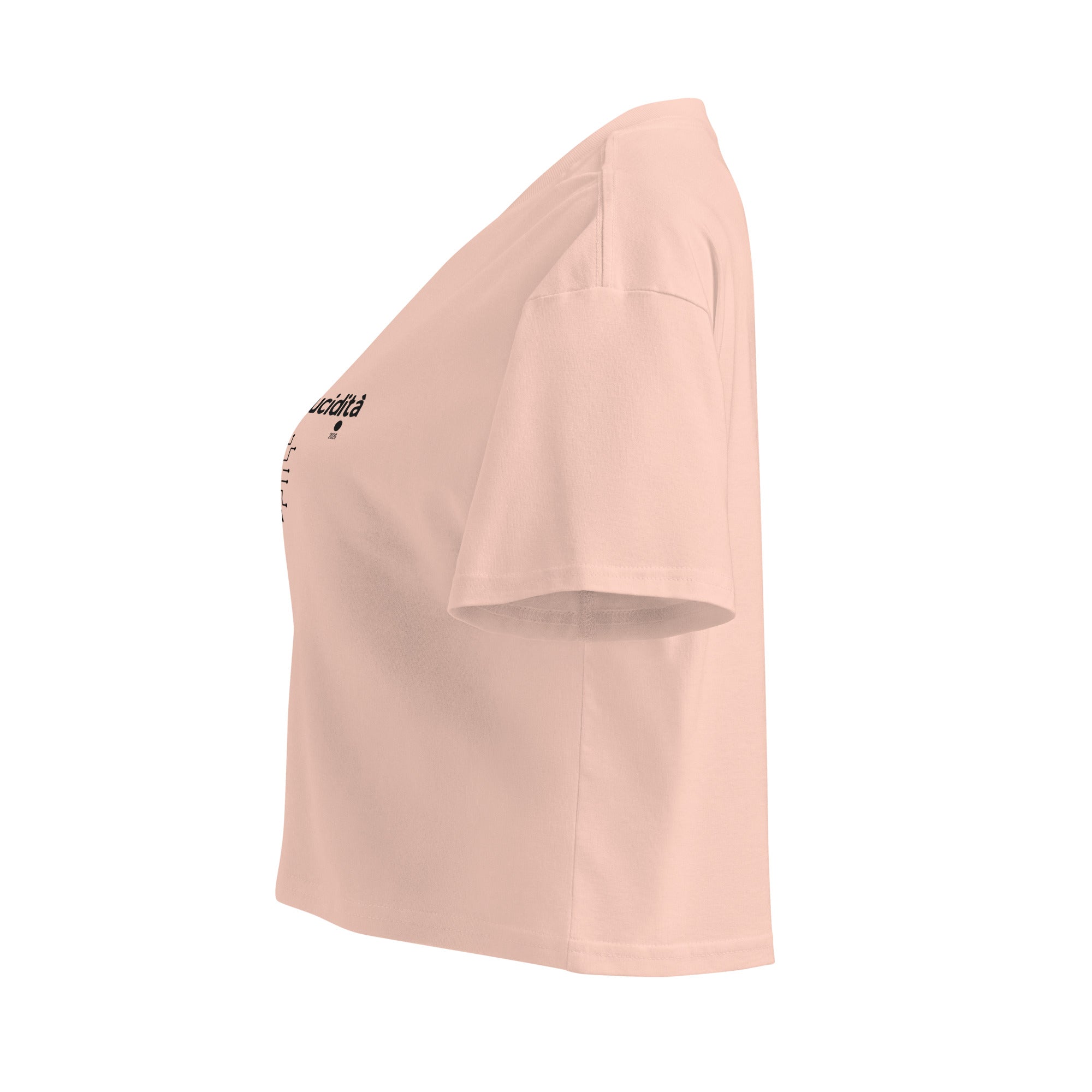 Crop top rosa pallido in cotone con scritta nera "AlcolZeroLucidità Cervello", streetwear grafica manifesto messaggio forte, .